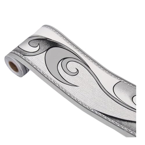 Angelkiss Tapetenbordüre, royales silbergraues Wellenmuster, Bordüre, abziehbare Wand-Deko, Decken-Aufkleber, Küche, Badezimmer, Wanddekoration, 11 cm x 10 Meter(2PCS) von Angelkiss