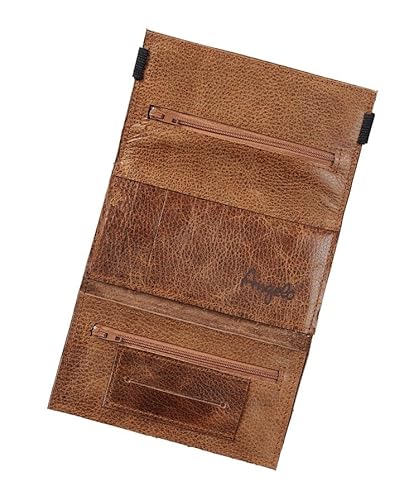 Echt Leder Tabak Beutel used look hellbraun Tasche Drehertasche Feinschnitt Gummiband Rollbeutel tobacco pouch Fächer Reissverschluss (Mittelbraun) von Angelo