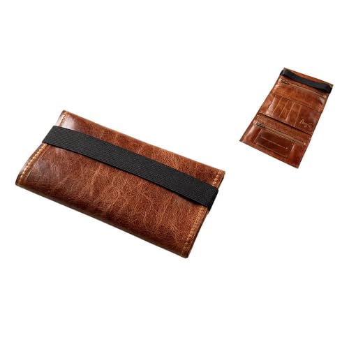 Echt Leder Tabak Beutel used look hellbraun Tasche Drehertasche Feinschnitt Gummiband Rollbeutel tobacco pouch Fächer Reissverschluss von Angelo