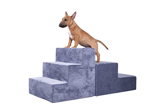 Angelove Hundetreppe für Kleine Hunde - 3 Stufen Katzentreppe, Haustiertreppe 45 cm Hoch für Sofa und Bett, Graublau von Angelove