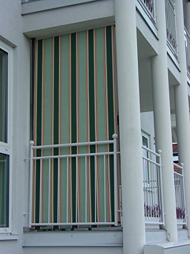 Angerer Freizeitmöbel GmbH Balkonsichtschutz Exklusiv - Senkrechtmarkise für Sicht- und Sonnenschutz - Montage ohne Bohren und Dübeln - ideale Balkonmarkise für Mietwohnungen (Grün gestreift, 150 cm) von Angerer Freizeitmöbel GmbH
