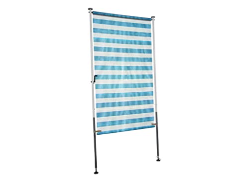 Angerer Freizeitmöbel GmbH Balkonsichtschutz Standard - Senkrechtmarkise für Sicht- und Sonnenschutz - Montage ohne Bohren und Dübeln - ideale Balkonmarkise für Mietwohnungen (Blau-Weiß, 150 cm) von Angerer Freizeitmöbel GmbH