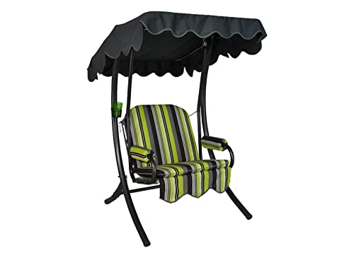 Angerer Freizeitmöbel GmbH Hollywoodschaukel 1-Sitzer - Gartenschaukel Made in Germany - Schaukel zum Sitzen und Entspannen - einfache Montage (Grün-Schwarz gestreift) von Angerer Freizeitmöbel GmbH