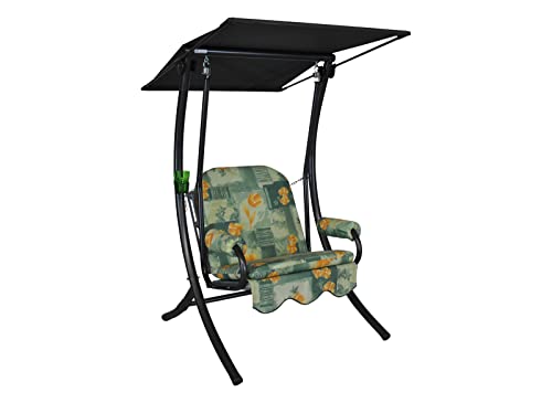 Angerer Freizeitmöbel GmbH Hollywoodschaukel 1-Sitzer Primero - Gartenschaukel Made in Germany - Schaukel zum Sitzen und Entspannen - einfache Montage (Grün-Orange geblümt) von Angerer Freizeitmöbel GmbH