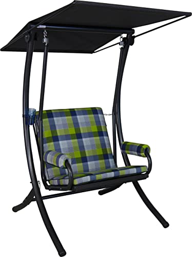 Angerer Freizeitmöbel GmbH Hollywoodschaukel 1-Sitzer Royal - Gartenschaukel Made in Germany - Schaukel zum Sitzen und Entspannen - einfache Montage (Blau-Grün-Grau kariert) von Angerer Freizeitmöbel GmbH