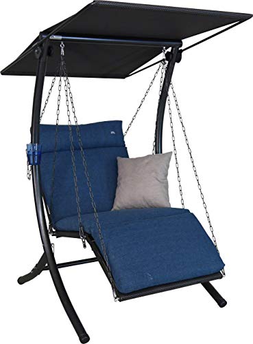 Angerer Freizeitmöbel GmbH Hollywoodschaukel 1-Sitzer Swing Smart - Gartenschaukel Made in Germany - Schaukel zum Sitzen, Liegen und Entspannen - mit Bett-Funktion - einfache Montage (Blau) von Angerer Freizeitmöbel GmbH
