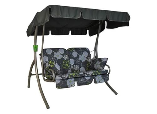 Angerer Freizeitmöbel GmbH Hollywoodschaukel 2-Sitzer Comfort - Gartenschaukel Made in Germany - Schaukel zum Sitzen und Entspannen - mit Bett-Funktion - einfache Montage (Grau-Grün geblümt) von Angerer Freizeitmöbel GmbH