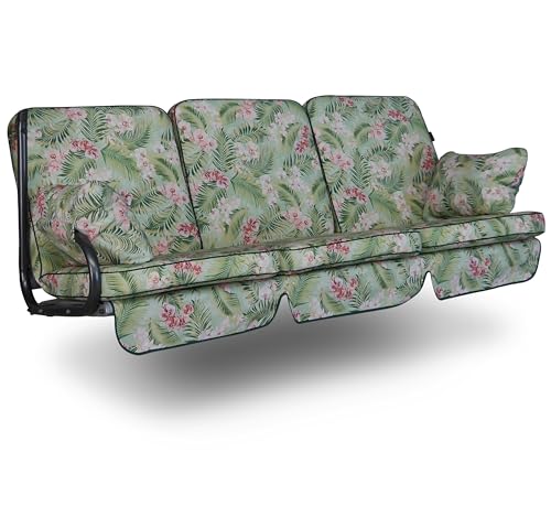 Angerer Freizeitmöbel GmbH Hollywoodschaukel Auflage Comfort - passend für viele 3-Sitzer Hollywoodschaukeln - Schaukelauflage Made in Germany (Grün-Rosa geblümt) von Angerer Freizeitmöbel GmbH