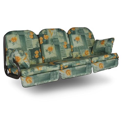 Angerer Freizeitmöbel GmbH Hollywoodschaukel Auflage Deluxe - passend für viele 3-Sitzer Hollywoodschaukeln - Schaukelauflage Made in Germany (Grün-Orange geblümt) von Angerer Freizeitmöbel GmbH