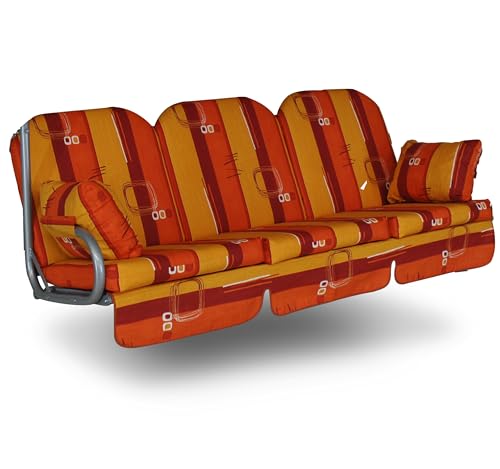 Angerer Freizeitmöbel GmbH Hollywoodschaukel Auflage Deluxe - passend für viele 3-Sitzer Hollywoodschaukeln - Schaukelauflage Made in Germany (Orange-Gelb-Rot Gemustert) von Angerer Freizeitmöbel GmbH