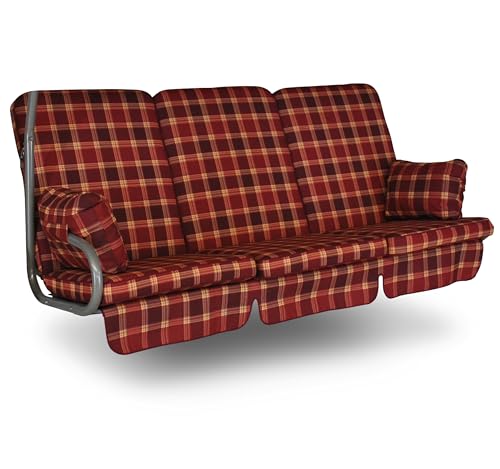 Angerer Freizeitmöbel GmbH Hollywoodschaukel Auflage Exklusiv - passend für viele 3-Sitzer Hollywoodschaukeln - Schaukelauflage Made in Germany (Bordeaux kariert) von Angerer Freizeitmöbel GmbH