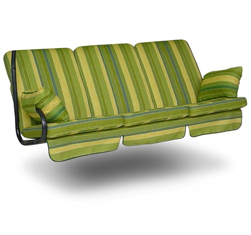 Angerer Freizeitmöbel GmbH Hollywoodschaukel Auflage Exklusiv - passend für viele 3-Sitzer Hollywoodschaukeln - Schaukelauflage Made in Germany (Hellgrün gestreift) von Angerer Freizeitmöbel GmbH