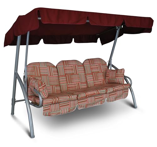 Angerer Freizeitmöbel GmbH Hollywoodschaukel Deluxe - Gartenschaukel Made in Germany - Schaukel zum Sitzen und Entspannen - einfache Montage (Rot-Beige-Braun Gemustert) von Angerer Freizeitmöbel GmbH