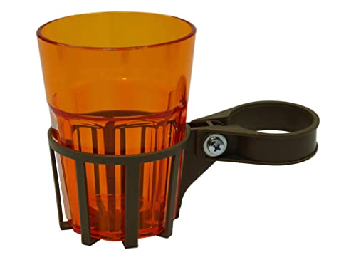 Angerer Freizeitmöbel GmbH Hollywoodschaukel Getränkehalter mit Becher - passend für viele Hollywoodschaukeln mit Rundrohr - Becherhalter Made in Germany (Mocca, Becher orange) von Angerer Freizeitmöbel GmbH