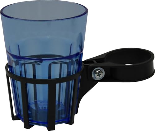 Angerer Freizeitmöbel GmbH Hollywoodschaukel Getränkehalter mit Becher - passend für viele Hollywoodschaukeln mit Rundrohr - Becherhalter Made in Germany (grau, Becher blau) von Angerer Freizeitmöbel GmbH