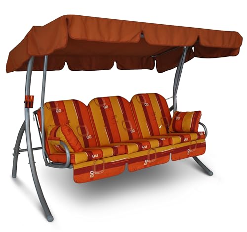 Angerer Freizeitmöbel GmbH Hollywoodschaukel Ibiza - Gartenschaukel Made in Germany - Schaukel zum Sitzen, Liegen und Entspannen - mit Bett-Funktion - einfache Montage (Orange-Gelb-Rot Gemustert) von Angerer Freizeitmöbel GmbH