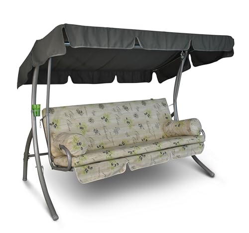Angerer Freizeitmöbel GmbH Hollywoodschaukel Trend - Gartenschaukel Made in Germany - Schaukel zum Sitzen, Liegen und Entspannen - inklusive Bett-Funktion - einfache Montage (Beige Gemustert Olive) von Angerer Freizeitmöbel GmbH