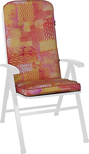Angerer Freizeitmöbel GmbH Auflage für Gartenmöbel - Stuhlauflage hoch Made in Germany (Rosa-Orange-Gelb Gemustert) von Angerer Freizeitmöbel GmbH