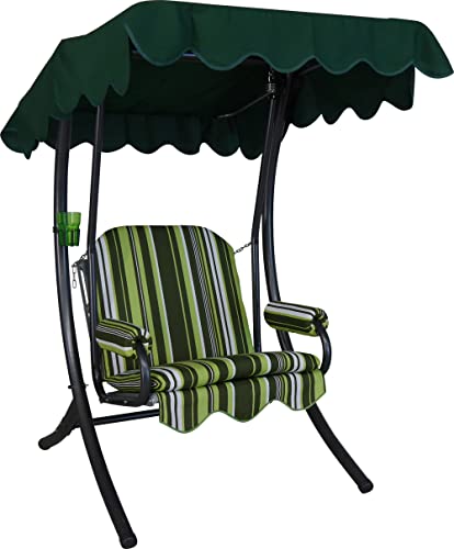 Angerer Freizeitmöbel GmbH Hollywoodschaukel 1-Sitzer - Gartenschaukel Made in Germany - Schaukel zum Sitzen und Entspannen - einfache Montage (Grün gestreift) von Angerer Freizeitmöbel GmbH