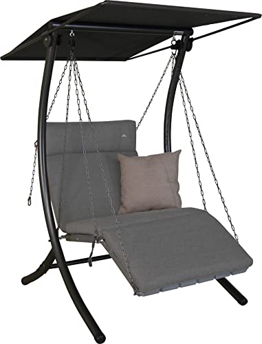 Angerer Freizeitmöbel GmbH Hollywoodschaukel 1-Sitzer Luxus Smart - Gartenschaukel Made in Germany - Schaukel zum Sitzen, Liegen und Entspannen - inklusive Bett-Funktion - einfache Montage (Hellgrau) von Angerer Freizeitmöbel GmbH