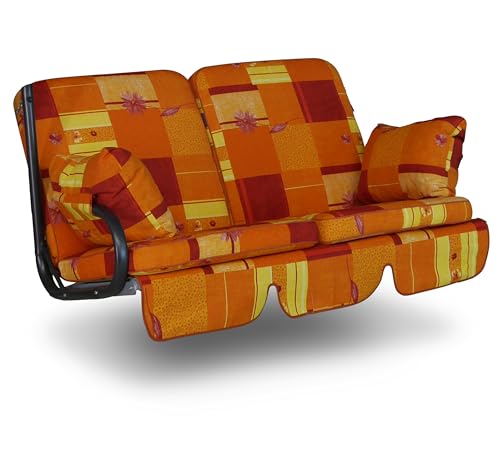 Angerer Freizeitmöbel GmbH Hollywoodschaukel Auflage 2-Sitzer Comfort - passend für viele 2-Sitzer Hollywoodschaukeln - Schaukelauflage Made in Germany (Orange-Gelb Gemustert) von Angerer Freizeitmöbel GmbH