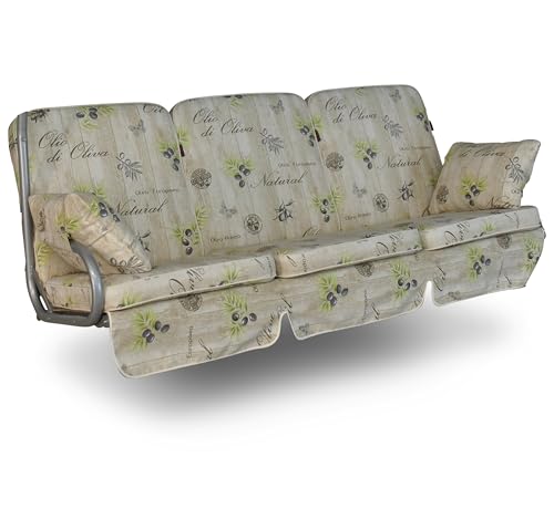 Angerer Hollywoodschaukel Auflage Comfort passend für viele 3-Sitzer Hollywoodschaukeln - Schaukelauflage Made in Germany (Beige Gemustert Olive) von Angerer Freizeitmöbel GmbH