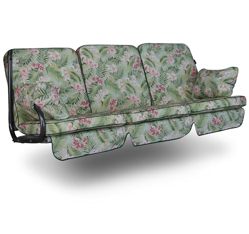 Angerer Hollywoodschaukel Auflage Comfort passend für viele 3-Sitzer Hollywoodschaukeln - Schaukelauflage Made in Germany (Grün-Rosa geblümt) von Angerer Freizeitmöbel GmbH