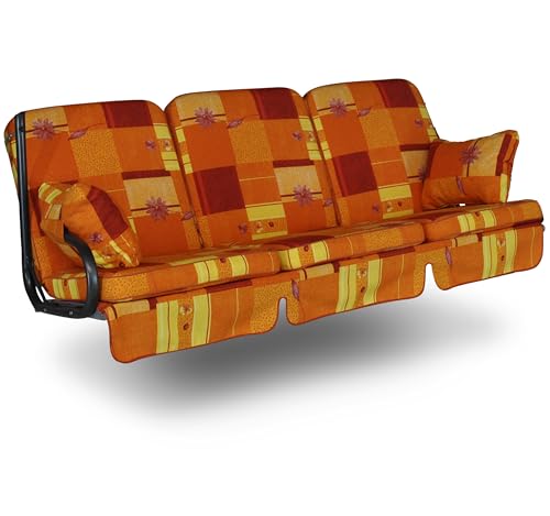 Angerer Hollywoodschaukel Auflage Comfort passend für viele 3-Sitzer Hollywoodschaukeln - Schaukelauflage Made in Germany (Orange-Gelb Gemustert) von Angerer Freizeitmöbel GmbH