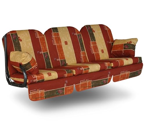 Angerer Hollywoodschaukel Auflage Deluxe passend für viele 3-Sitzer Hollywoodschaukeln - Schaukelauflage Made in Germany (Rot-Terracotta-Beige Gemustert) von Angerer Freizeitmöbel GmbH