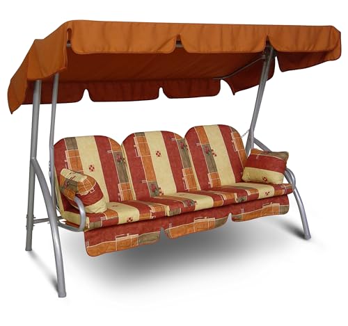 Angerer Freizeitmöbel GmbH Hollywoodschaukel Deluxe - Gartenschaukel Made in Germany - Schaukel zum Sitzen und Entspannen - einfache Montage (Rot-Terra-Beige Gemustert) von Angerer Freizeitmöbel GmbH