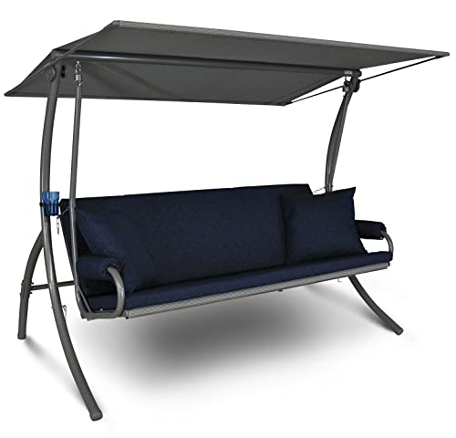 Angerer Freizeitmöbel GmbH Hollywoodschaukel Elegance Joy - Gartenschaukel Made in Germany - Schaukel zum Sitzen, Liegen und Entspannen - inklusive Bett-Funktion - einfache Montage (Blau) von Angerer Freizeitmöbel GmbH