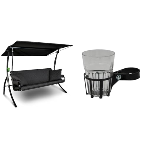 Angerer Hollywoodschaukel Elegance - Gartenschaukel Made in Germany - Schaukel zum Sitzen, Liegen und Entspannen - inklusive Bett-Funktion - einfache Montage (Grau) & Becher durchsichtig von Angerer Freizeitmöbel GmbH