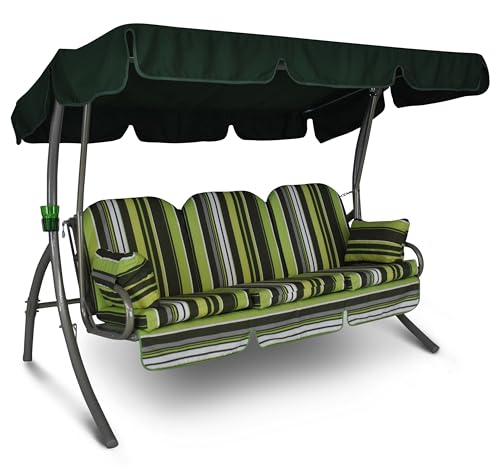 Angerer Freizeitmöbel GmbH Hollywoodschaukel Ibiza - Gartenschaukel Made in Germany - Schaukel zum Sitzen, Liegen und Entspannen - inklusive Bett-Funktion - einfache Montage (Grün gestreift) von Angerer Freizeitmöbel GmbH