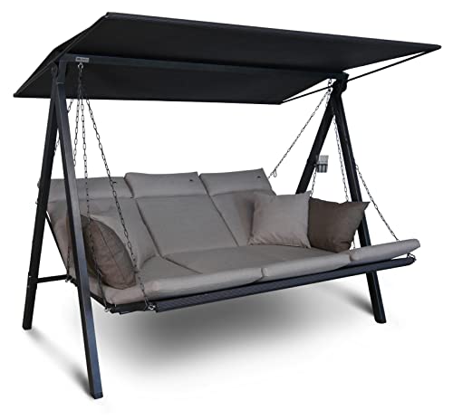Angerer Freizeitmöbel GmbH Hollywoodschaukel Lounge Smart - Gartenschaukel Made in Germany - Schaukel zum Sitzen, Liegen und Entspannen - inklusive Bett-Funktion - einfache Montage (Beige) von Angerer Freizeitmöbel GmbH