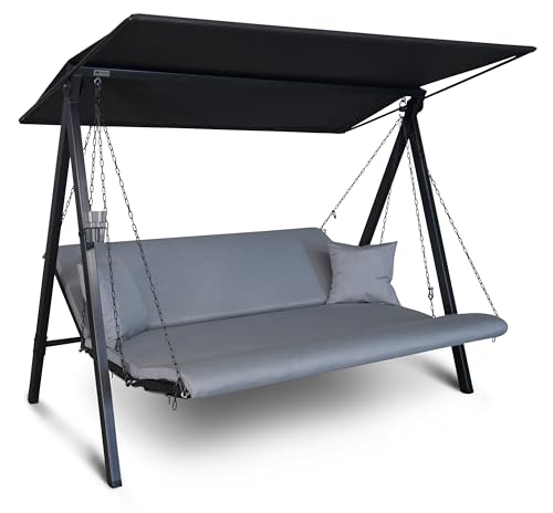 Angerer Freizeitmöbel GmbH Hollywoodschaukel Lounge Zip - Gartenschaukel Made in Germany - Schaukel zum Sitzen, Liegen und Entspannen - inklusive Bett-Funktion - einfache Montage (Hellgrau wetterfest) von Angerer Freizeitmöbel GmbH