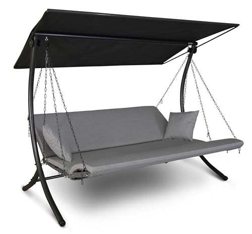 Angerer Freizeitmöbel GmbH Hollywoodschaukel Luxus Zip - Gartenschaukel Made in Germany - Schaukel zum Sitzen, Liegen und Entspannen - inklusive Bett-Funktion - einfache Montage (Grau wetterfest) von Angerer Freizeitmöbel GmbH