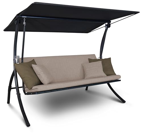 Angerer Freizeitmöbel GmbH Hollywoodschaukel Motion Smart - Gartenschaukel Made in Germany - Schaukel zum Sitzen, Liegen und Entspannen - inklusive Bett-Funktion - einfache Montage (Beige) von Angerer Freizeitmöbel GmbH