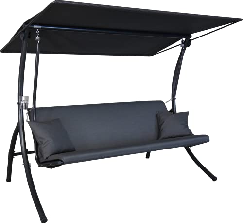 Angerer Freizeitmöbel GmbH Hollywoodschaukel Motion Zip - Gartenschaukel Made in Germany - Schaukel zum Sitzen, Liegen und Entspannen - mit Bett-Funktion - einfache Montage (Dunkelgrau wetterfest) von Angerer Freizeitmöbel GmbH