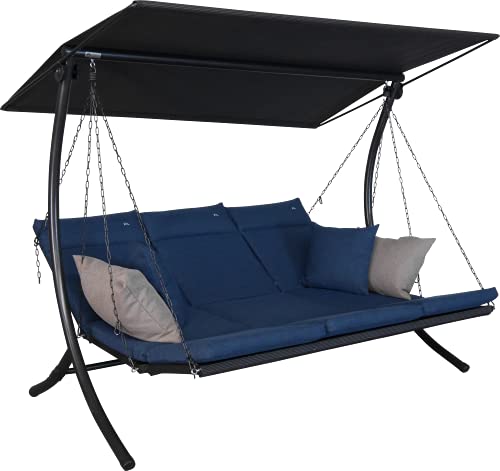 Angerer Freizeitmöbel GmbH Hollywoodschaukel Swing Smart - Gartenschaukel Made in Germany - Schaukel zum Sitzen, Liegen und Entspannen - inklusive Bett-Funktion - einfache Montage (Blau) von Angerer Freizeitmöbel GmbH