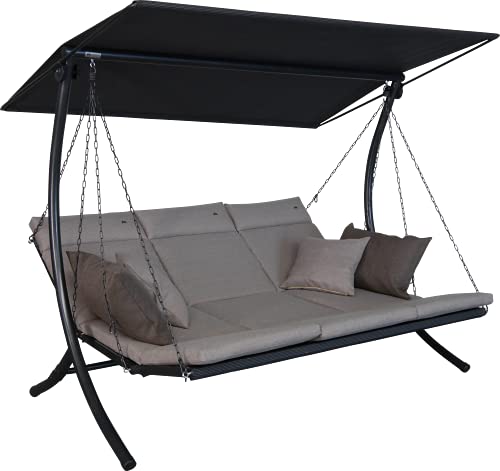 Angerer Freizeitmöbel GmbH Hollywoodschaukel Swing Smart - Gartenschaukel Made in Germany - Schaukel zum Sitzen, Liegen und Entspannen - inklusive Bett-Funktion - einfache Montage (Beige) von Angerer Freizeitmöbel GmbH