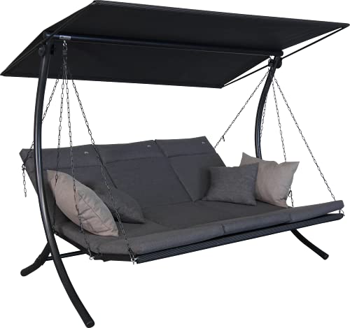 Angerer Freizeitmöbel GmbH Hollywoodschaukel Swing Smart - Gartenschaukel Made in Germany - Schaukel zum Sitzen, Liegen und Entspannen - inklusive Bett-Funktion - einfache Montage (Grau) von Angerer Freizeitmöbel GmbH
