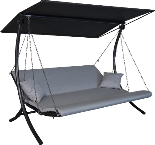 Angerer Freizeitmöbel GmbH Hollywoodschaukel Swing Zip - Gartenschaukel Made in Germany - Schaukel zum Sitzen, Liegen und Entspannen - inklusive Bett-Funktion - einfache Montage (Hellgrau wetterfest) von Angerer Freizeitmöbel GmbH