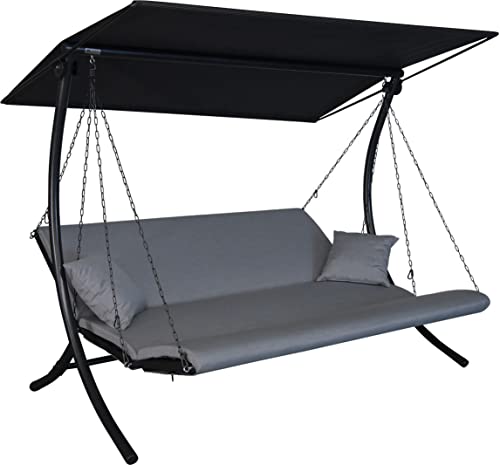 Angerer Hollywoodschaukel Swing Zip - Gartenschaukel Made in Germany - Schaukel zum Sitzen, Liegen und Entspannen - mit Bett-Funktion und wetterfesten Kissen - einfache Montage (Grau) von Angerer Freizeitmöbel GmbH