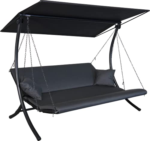 Angerer Freizeitmöbel GmbH Hollywoodschaukel Swing Zip - Gartenschaukel Made in Germany - Schaukel zum Sitzen, Liegen und Entspannen - mit Bett-Funktion - einfache Montage (Dunkelgrau wetterfest) von Angerer Freizeitmöbel GmbH