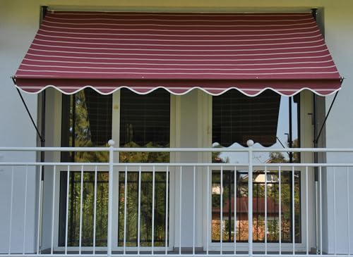 Angerer Klemmmarkise Exklusiv mit Handkurbel, Terrasse/Balkon, einfache Montage ohne Bohren, Made in Germany, hochwertiger Stoff, UV-beständig, höhenverstellbar, wasserabweisend, 200 cm Bordeaux von Angerer Freizeitmöbel GmbH