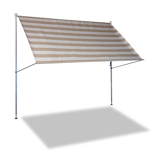 Angerer Freizeitmöbel GmbH Klemmmarkise Premium - Markise für Sonnenschutz - Montage ohne Bohren und Dübeln - ideale Balkonmarkise für Mietwohnungen (Taupe gestreift, 150 cm) von Angerer Freizeitmöbel GmbH