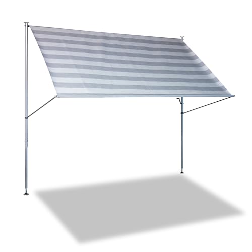 Angerer Freizeitmöbel GmbH Klemmmarkise Premium - Markise für Sonnenschutz - Montage ohne Bohren und Dübeln - ideale Balkonmarkise für Mietwohnungen (hellgrau gestreift, 150 cm) von Angerer Freizeitmöbel GmbH