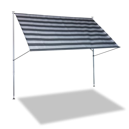 Angerer Freizeitmöbel GmbH Klemmmarkise Premium - Markise für Sonnenschutz - Montage ohne Bohren und Dübeln - ideale Balkonmarkise für Mietwohnungen (dunkelgrau gestreift, 400 cm) von Angerer Freizeitmöbel GmbH