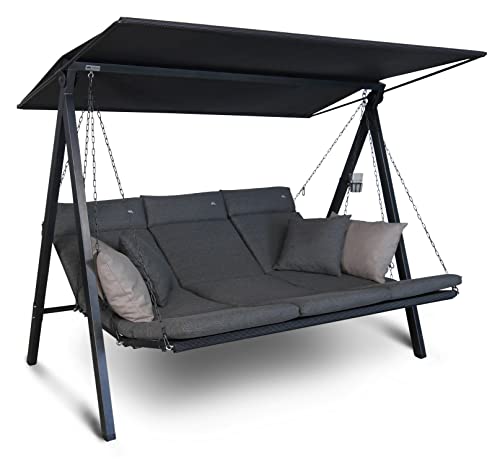 Angerer Freizeitmöbel GmbH Hollywoodschaukel Lounge Smart - Gartenschaukel Made in Germany - Schaukel zum Sitzen, Liegen und Entspannen - inklusive Bett-Funktion - einfache Montage (Grau) von Angerer Freizeitmöbel GmbH