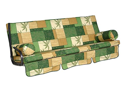 Angerer Freizeitmöbel GmbH Hollywoodschaukel Auflage Trend - passend für viele 3-Sitzer Hollywoodschaukeln - Schaukelauflage Made in Germany (Grün-Beige Gemustert) von Angerer Freizeitmöbel GmbH